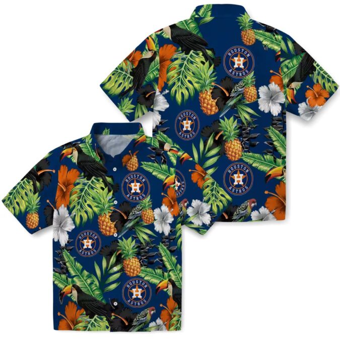 Blue Green Houston Astros Hawaiian Shirt - Tropical Toucan Pineapple Hibiscus MLB Fan Apparel