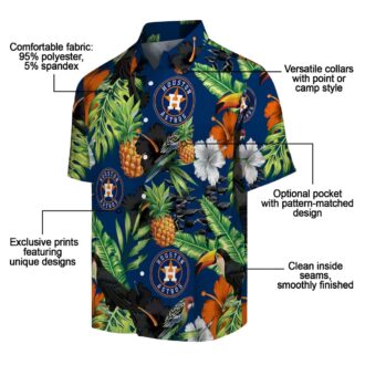 Blue Green Houston Astros Hawaiian Shirt - Tropical Toucan Pineapple Hibiscus MLB Fan Apparel