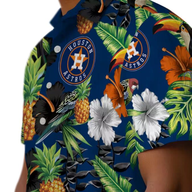 Blue Green Houston Astros Hawaiian Shirt - Tropical Toucan Pineapple Hibiscus MLB Fan Apparel