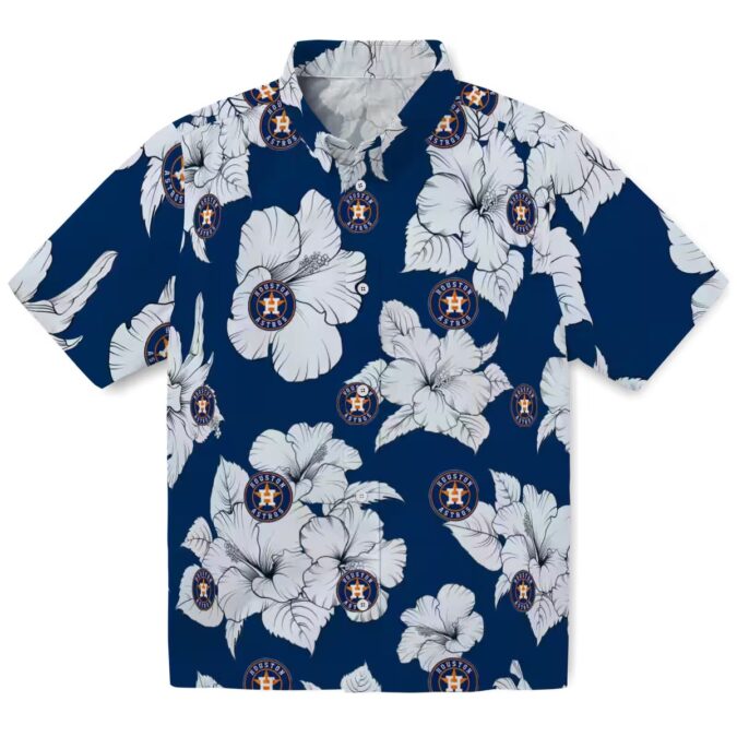 Blue White Houston Astros Hawaiian Shirt - Hibiscus Blooms Aloha Shirt for MLB Baseball Fans