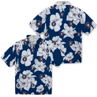 Blue White Houston Astros Hawaiian Shirt - Hibiscus Blooms Aloha Shirt for MLB Baseball Fans