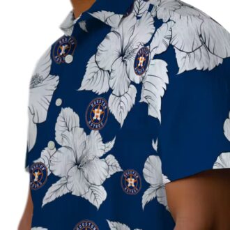 Blue White Houston Astros Hawaiian Shirt - Hibiscus Blooms Aloha Shirt for MLB Baseball Fans