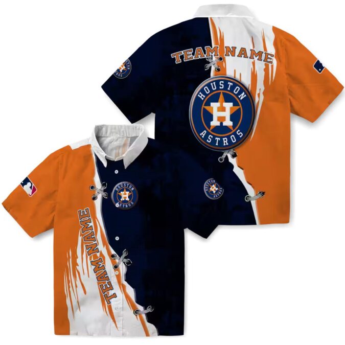 Custom Houston Astros Blue and White Hawaiian Shirt - MLB Edgy Streaks Tropical Shirt for Summer Parties