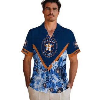 Custom Houston Astros Floral Chevron Blue Hawaiian Shirt - Perfect Tropical Summer Shirt for Baseball Fans