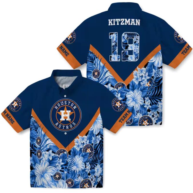 Custom Houston Astros Floral Chevron Blue Hawaiian Shirt - Perfect Tropical Summer Shirt for Baseball Fans