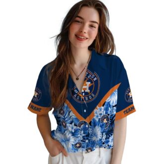 Custom Houston Astros Floral Chevron Blue Hawaiian Shirt - Perfect Tropical Summer Shirt for Baseball Fans