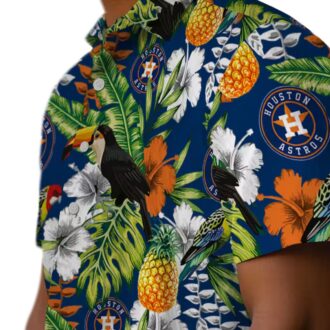 Custom Houston Astros Tropical Toucan Hawaiian Shirt - Blue Green Summer Design for MLB Fans