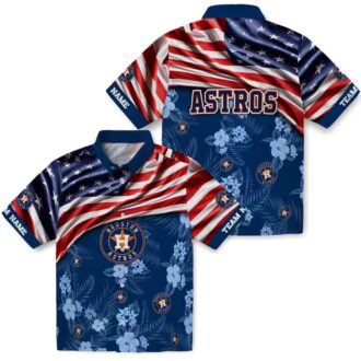Exclusive Houston Astros Hibiscus Blue US Flag Hawaiian Shirt - MLB Fan Summer Apparel
