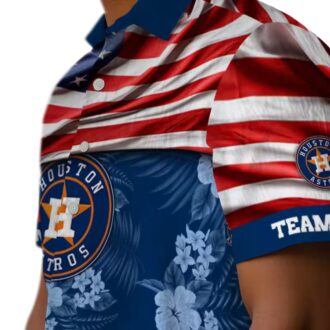 Exclusive Houston Astros Hibiscus Blue US Flag Hawaiian Shirt - MLB Fan Summer Apparel