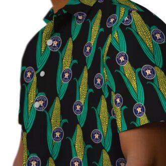 Houston Astros Black Green Corn Motifs Hawaiian Shirt - MLB Tropical Summer Beachwear