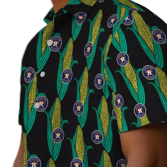 Houston Astros Black Green Corn Motifs Hawaiian Shirt - MLB Tropical Summer Beachwear
