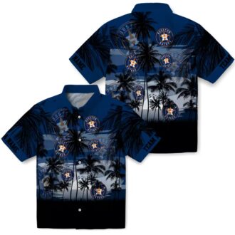 Houston Astros Blue & Black Hawaiian Shirt - Sunset Design for MLB Fans, Perfect for Summer