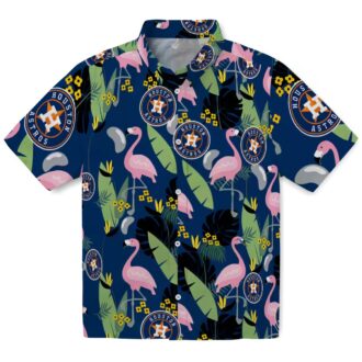 Houston Astros Blue Hawaiian Shirt with Flamingo Leaves - Tropical MLB Fan Apparel