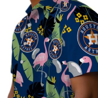 Houston Astros Blue Hawaiian Shirt with Flamingo Leaves - Tropical MLB Fan Apparel