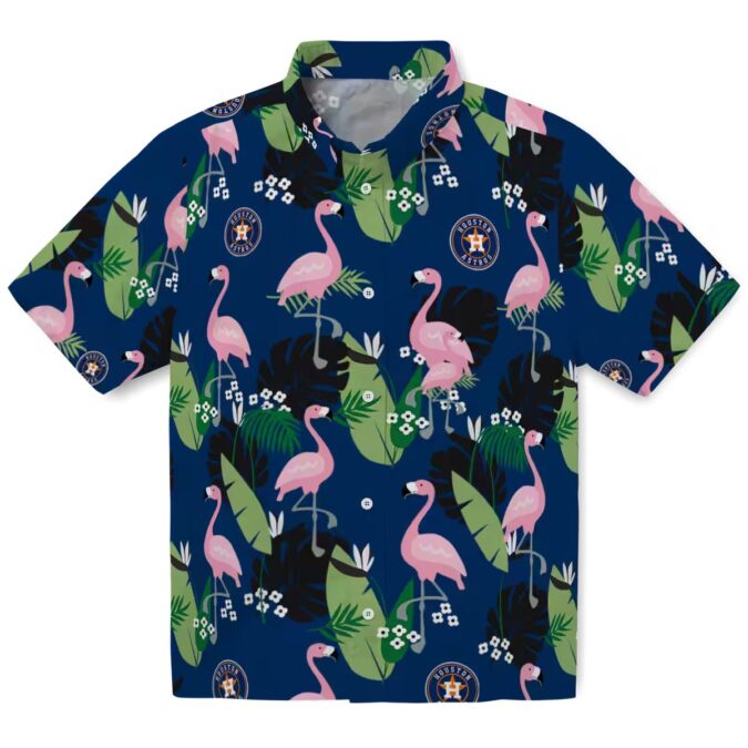 Houston Astros Flamingo Leaf Blue Hawaiian Shirt - Tropical MLB Team Shirt for Summer