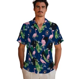 Houston Astros Flamingo Leaf Blue Hawaiian Shirt - Tropical MLB Team Shirt for Summer