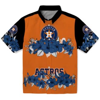Houston Astros Hibiscus Stripe Blue Black Hawaiian Shirt - Tropical MLB Summer Shirt for Fans