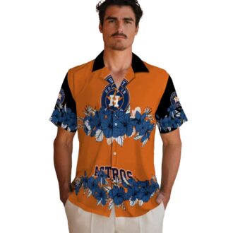 Houston Astros Hibiscus Stripe Blue Black Hawaiian Shirt - Tropical MLB Summer Shirt for Fans