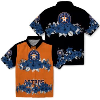 Houston Astros Hibiscus Stripe Blue Black Hawaiian Shirt - Tropical MLB Summer Shirt for Fans