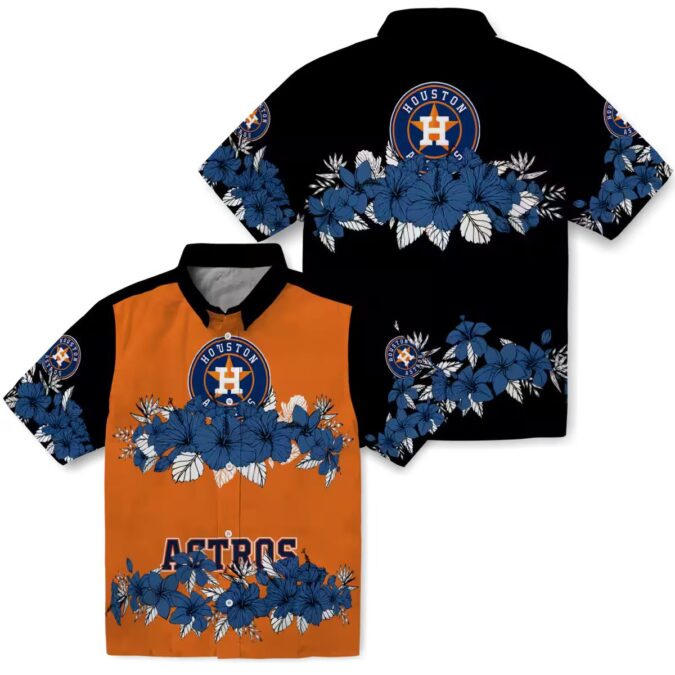 Houston Astros Hibiscus Stripe Blue Black Hawaiian Shirt - Tropical MLB Summer Shirt for Fans