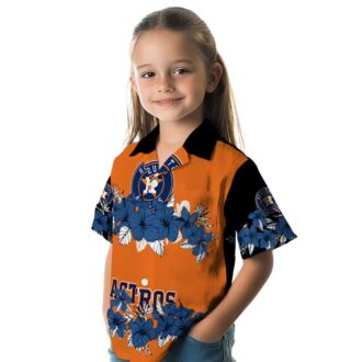 Houston Astros Hibiscus Stripe Blue Black Hawaiian Shirt - Tropical MLB Summer Shirt for Fans