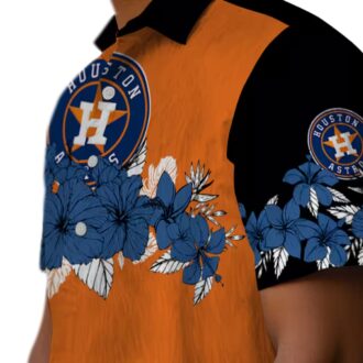 Houston Astros Hibiscus Stripe Blue Black Hawaiian Shirt - Tropical MLB Summer Shirt for Fans