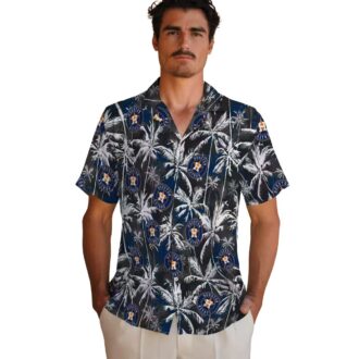 Houston Astros Palm Pattern Hawaiian Shirt - MLB Summer Shirt in Blue Black