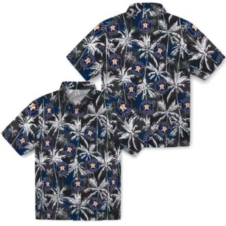 Houston Astros Palm Pattern Hawaiian Shirt - MLB Summer Shirt in Blue Black