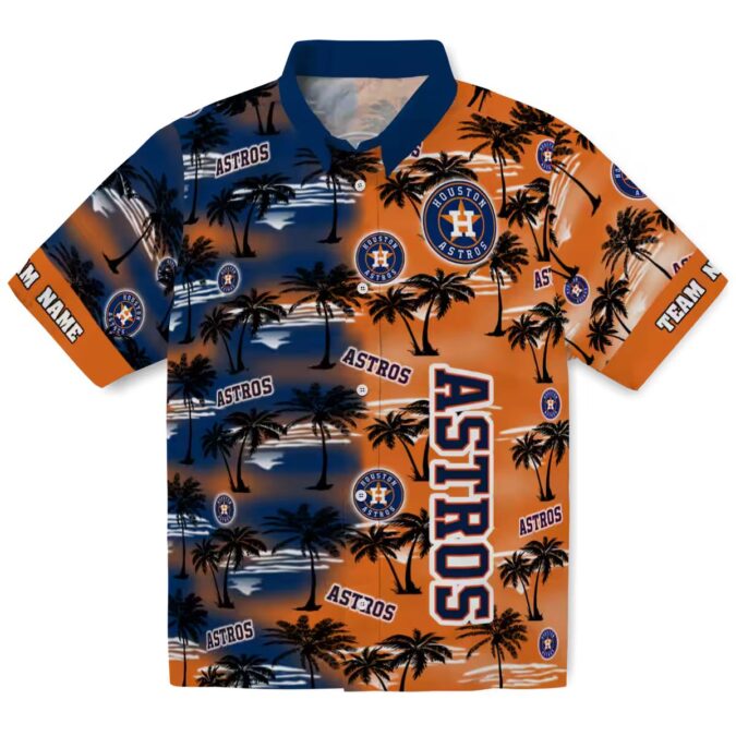 Houston Astros Palm Silhouettes Blue Hawaiian Shirt - Tropical Beach Shirt for MLB Fans