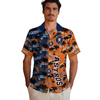 Houston Astros Palm Silhouettes Blue Hawaiian Shirt - Tropical Beach Shirt for MLB Fans