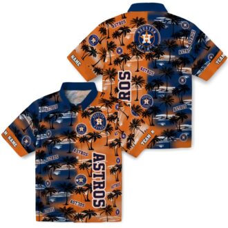 Houston Astros Palm Silhouettes Blue Hawaiian Shirt - Tropical Beach Shirt for MLB Fans