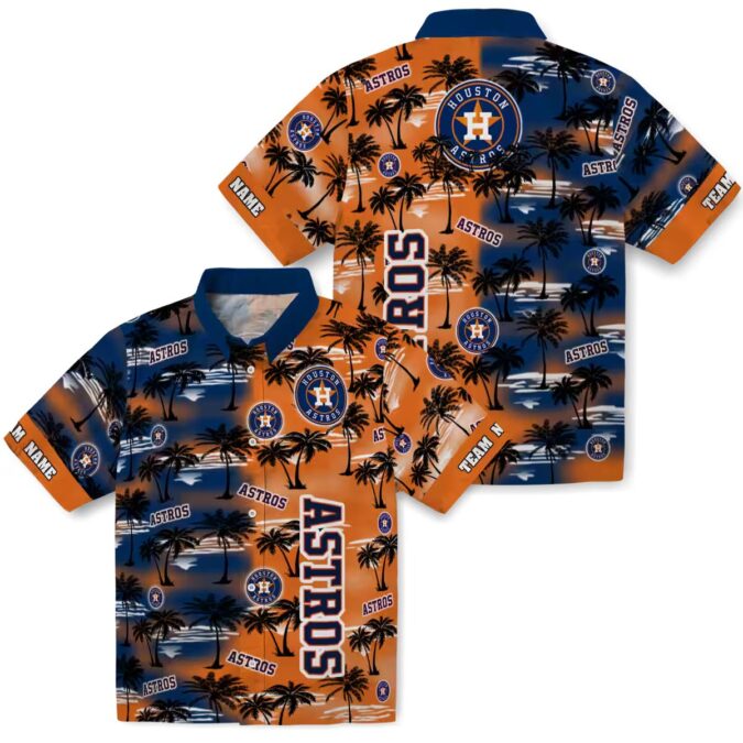 Houston Astros Palm Silhouettes Blue Hawaiian Shirt - Tropical Beach Shirt for MLB Fans