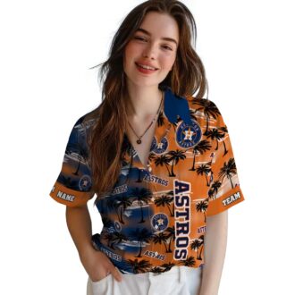 Houston Astros Palm Silhouettes Blue Hawaiian Shirt - Tropical Beach Shirt for MLB Fans