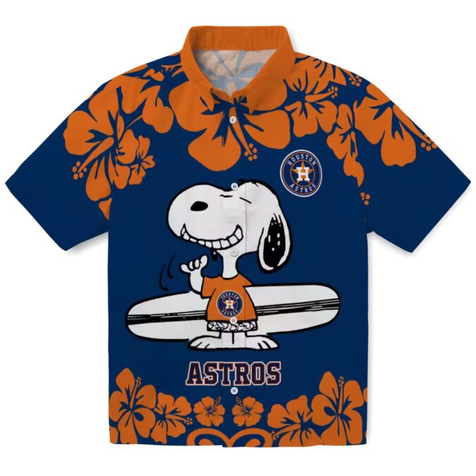 Houston Astros Snoopy Surf Hawaiian Shirt - Blue White Tropical Design for MLB Fans