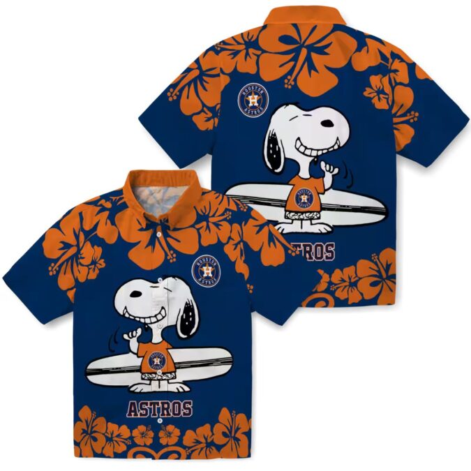 Houston Astros Snoopy Surf Hawaiian Shirt - Blue White Tropical Design for MLB Fans