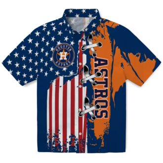 Houston Astros Stitched Flag Blue Hawaiian Shirt - MLB Team Summer Aloha Shirt