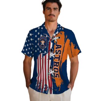Houston Astros Stitched Flag Blue Hawaiian Shirt - MLB Team Summer Aloha Shirt