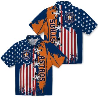 Houston Astros Stitched Flag Blue Hawaiian Shirt - MLB Team Summer Aloha Shirt