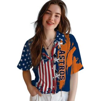 Houston Astros Stitched Flag Blue Hawaiian Shirt - MLB Team Summer Aloha Shirt