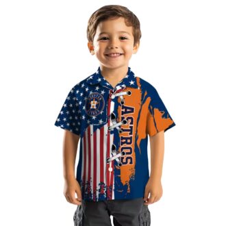 Houston Astros Stitched Flag Blue Hawaiian Shirt - MLB Team Summer Aloha Shirt