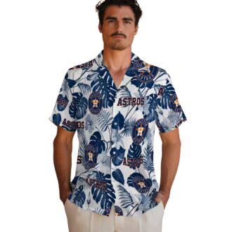 Houston Astros Tropical Plants Hawaiian Shirt - Blue and White MLB Shirt for Summer
