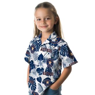 Houston Astros Tropical Plants Hawaiian Shirt - Blue and White MLB Shirt for Summer