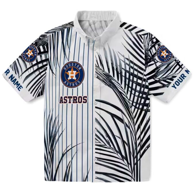 Limited Edition Houston Astros Hawaiian Shirt - Tropical Palm Stripes Blue Black White MLB Gear