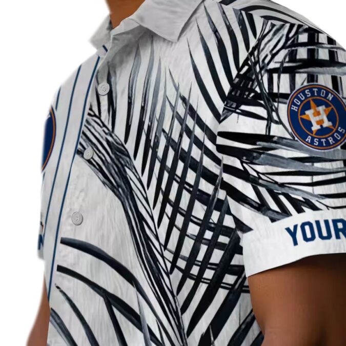 Limited Edition Houston Astros Hawaiian Shirt - Tropical Palm Stripes Blue Black White MLB Gear