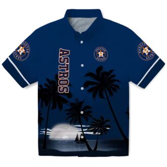 MLB Houston Astros Beach Sunset Hawaiian Shirt - Blue and Black Tropical Aloha Shirt for Fans