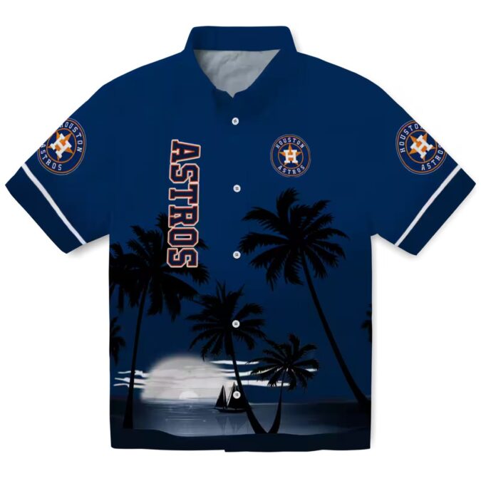 MLB Houston Astros Beach Sunset Hawaiian Shirt - Blue and Black Tropical Aloha Shirt for Fans