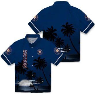 MLB Houston Astros Beach Sunset Hawaiian Shirt - Blue and Black Tropical Aloha Shirt for Fans