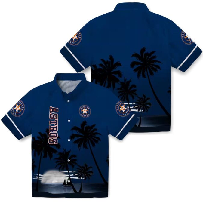 MLB Houston Astros Beach Sunset Hawaiian Shirt - Blue and Black Tropical Aloha Shirt for Fans