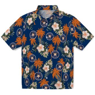 MLB Houston Astros Tropical Beach Shirt - Palm Tree and Hibiscus Blue Hawaiian Shirt
