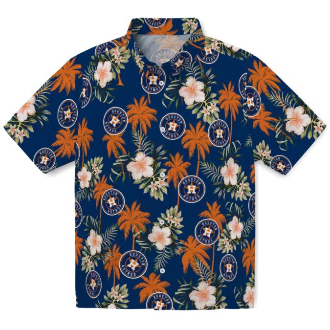 MLB Houston Astros Tropical Beach Shirt - Palm Tree and Hibiscus Blue Hawaiian Shirt